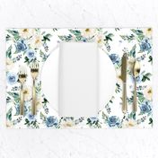 8" White and Blue Florals - White