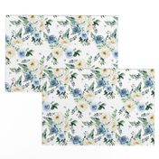 8" White and Blue Florals - White