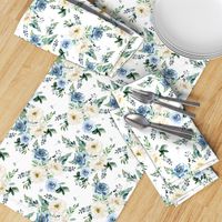 8" White and Blue Florals - White