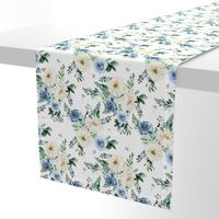 8" White and Blue Florals - White