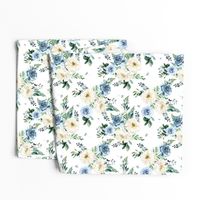 8" White and Blue Florals - White