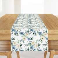 8" White and Blue Florals - White