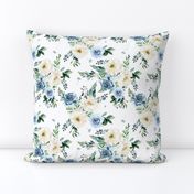 8" White and Blue Florals - White