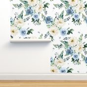 8" White and Blue Florals - White