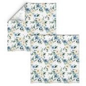 8" White and Blue Florals - White