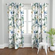 36" White and Blue Florals - White