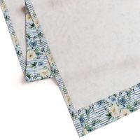 8" White and Blue Florals - Blue Stripes