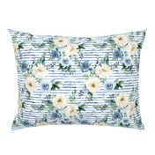 10.5" White and Blue Florals - Blue Stripes