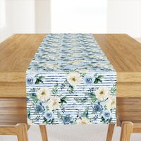 10.5" White and Blue Florals - Blue Stripes