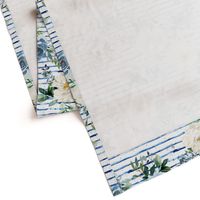 18" White and Blue Florals - Blue Stripes