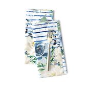 18" White and Blue Florals - Blue Stripes