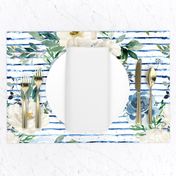 18" White and Blue Florals - Blue Stripes