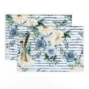 18" White and Blue Florals - Blue Stripes