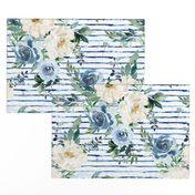 18" White and Blue Florals - Blue Stripes