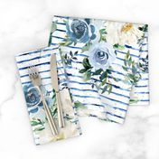 18" White and Blue Florals - Blue Stripes