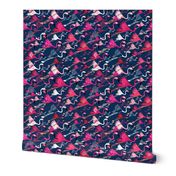 Flamingos On Blue