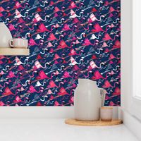 Flamingos On Blue