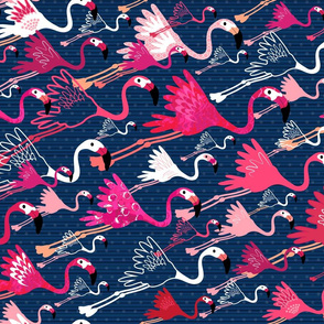 Flamingos On Blue