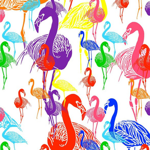 RAINBOW FLAMINGOS ON WHITE