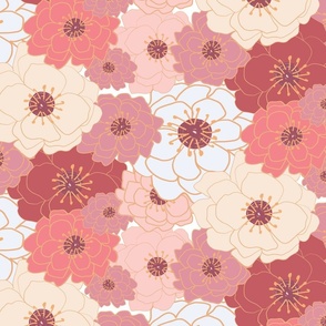 Soft Blooms-Floral Chintz-Floral Chintz-Peony Palette-Large Scale