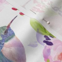 Large Watercolor flowers and hummingbird