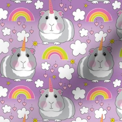 large unicorn guinea pigs and rainbows on purple
