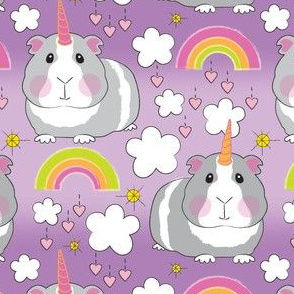 large unicorn guinea pigs and rainbows on purple