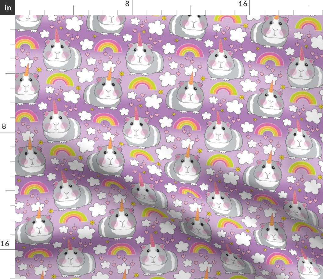 large unicorn guinea pigs and rainbows on purple