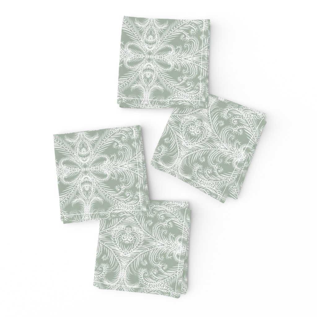 White Frost Medallions for Elegant Holiday (moss grey)