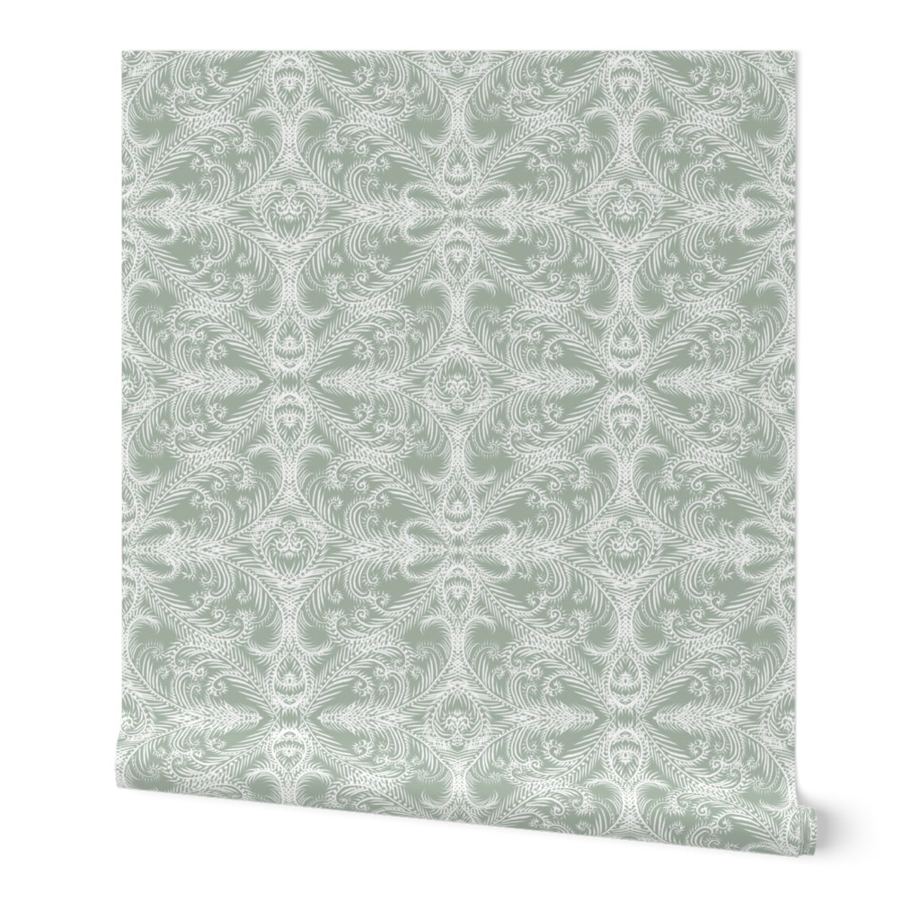 White Frost Medallions for Elegant Holiday (moss grey)