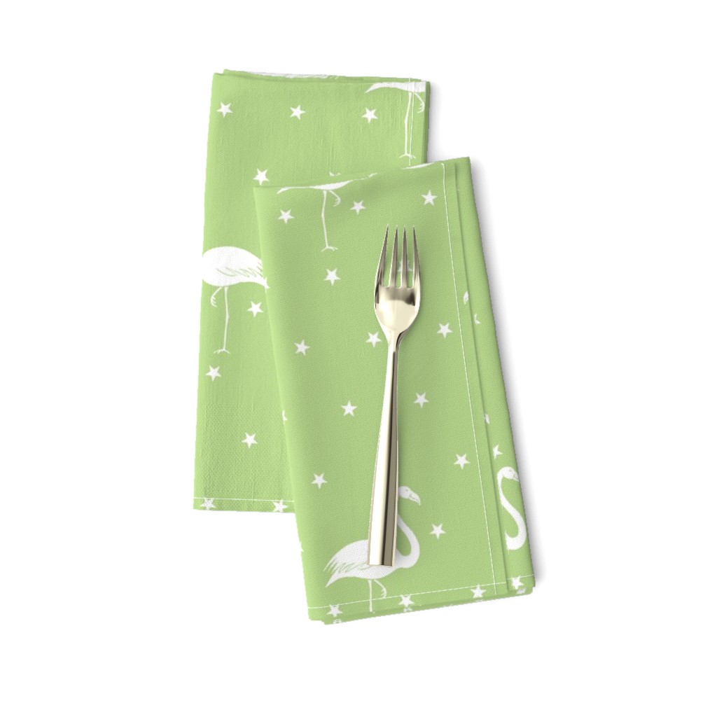 flamingos and stars on light green - large