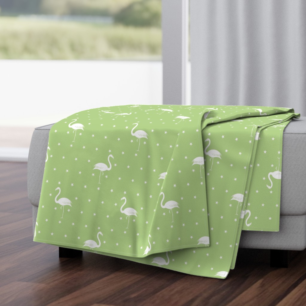 flamingos and stars on light green - large