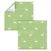 flamingos and stars on light green - large