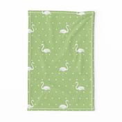 flamingos and stars on light green - large