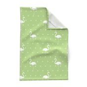 flamingos and stars on light green - large