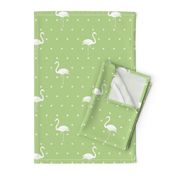 flamingos and stars on light green - large