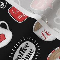 Sketched Coffee Mug - I Love Coffee Hearts - Red Black White