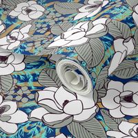 Elegant Magnolia Blossoms, Cobalt, Large