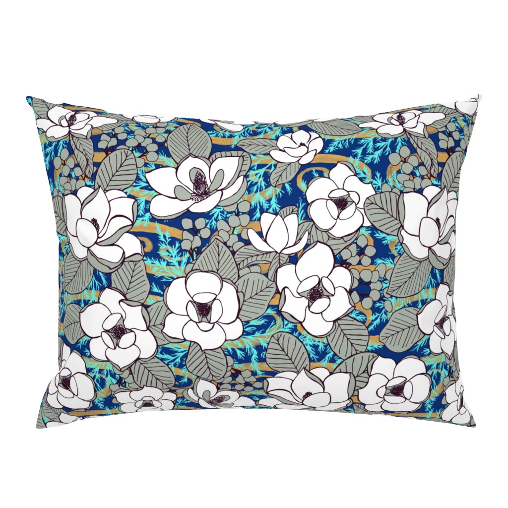 Elegant Magnolia Blossoms, Cobalt, XL