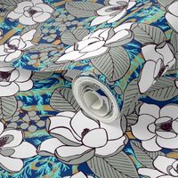 Elegant Magnolia Blossoms, Cobalt, XL