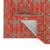 BFM12 - Butterfly Marble Brocade in Red with Aqua Accents