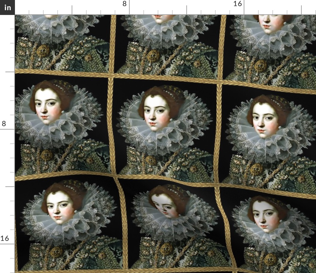 Queen Elizabeth 1 inspired princesses renaissance tudor big lace ruff collar baroque pearls gold beauty 16th century 17th century historical elizabethan era royal portraits beauty beautiful woman lady necklaces brooch jewelry ornate frame border gilt Vict