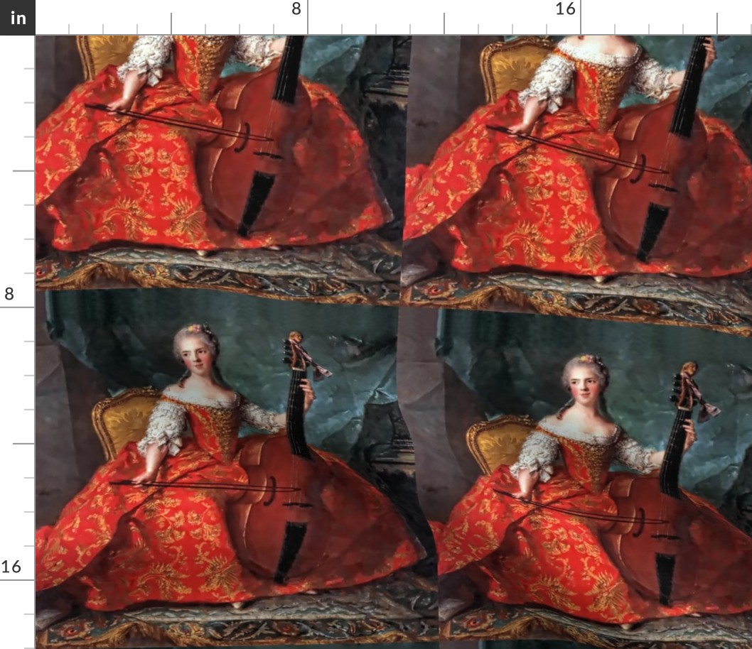 Marie Antoinette inspired queens princesses red gown gold yellow floral applique bodice baroque victorian cello music musician music ballgowns rococo royal portraits palace castles beautiful lady woman beauty elegant gothic lolita egl 18th century neoclas