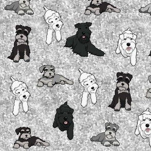 Cartoon Schnauzers on Grey Cloudy Background large 