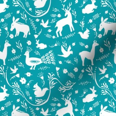 Woodland Otomi - Turquoise Background (small)