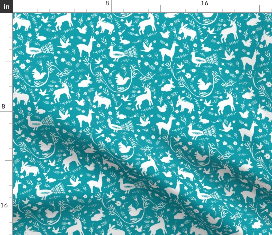 Woodland Otomi - Turquoise Background (small)