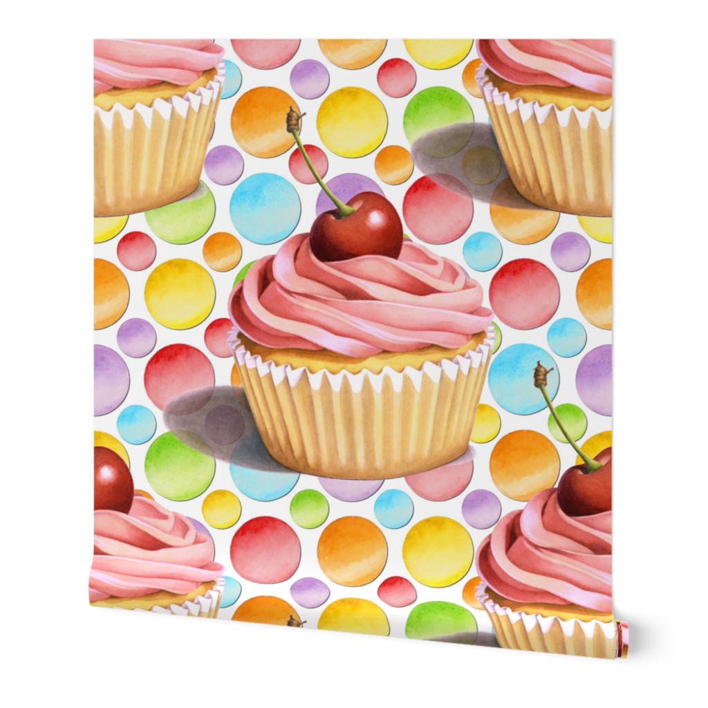 Pink Cupcake Polka Dots