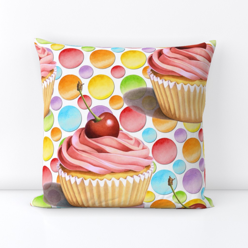 Pink Cupcake Polka Dots