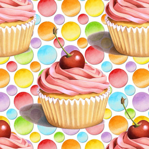 Pink Cupcake Polka Dots