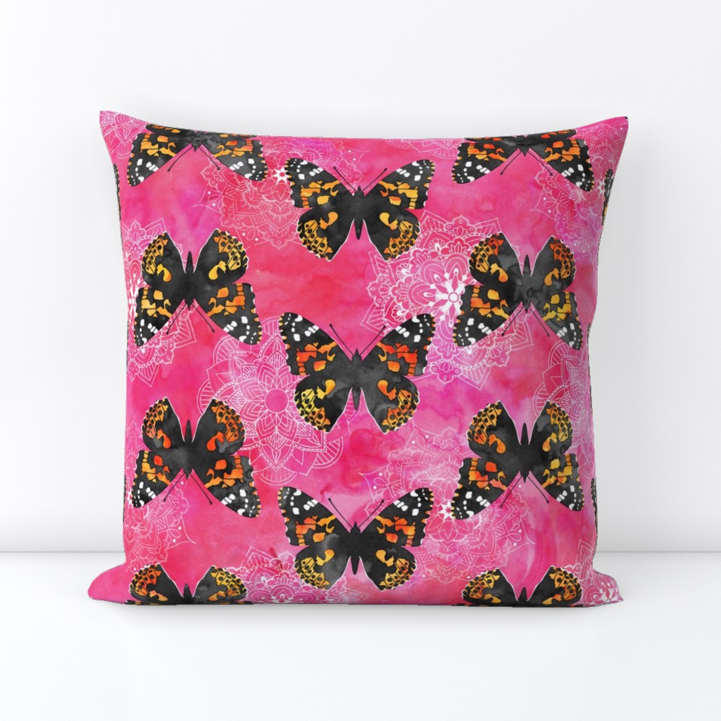 Watercolor Butterflies Mandalas ~ Pink Black Orange